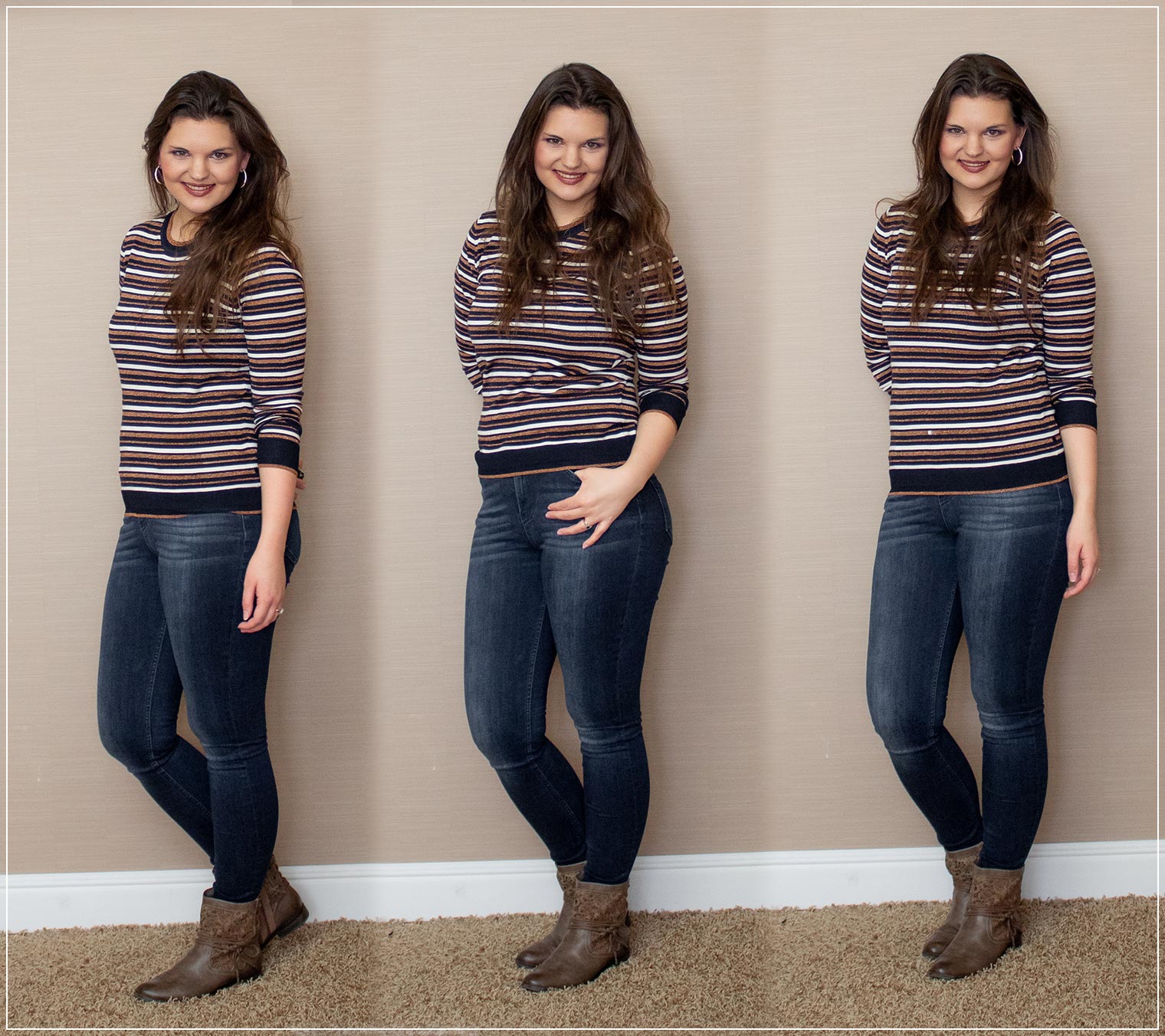 Jeans und Pullover im Winter kombinieren