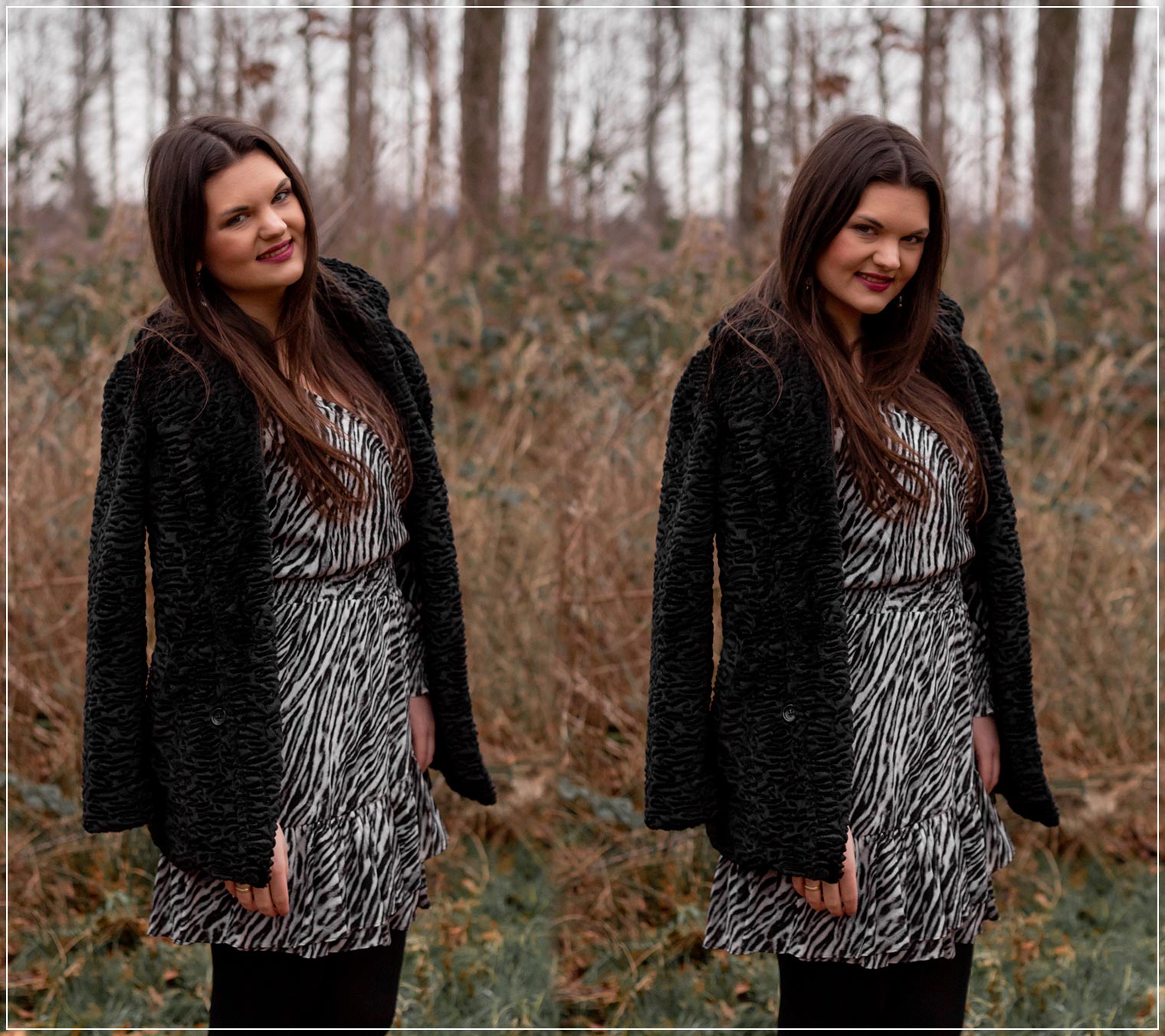 Fake Fur und Kleid zu einem Winterlook kombinieren